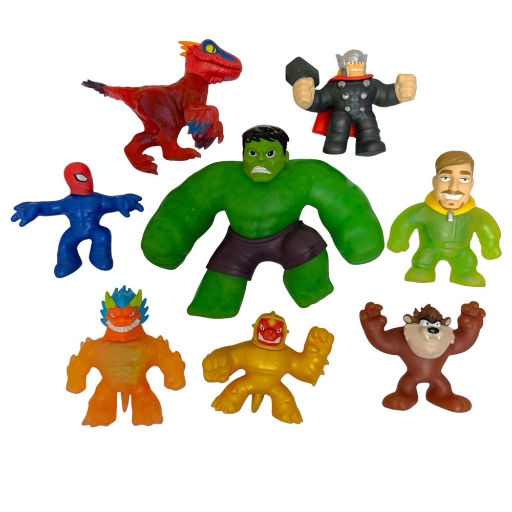 Moose Heros Of Goo Jit Zu Lot Of 8 Toys Dinosaur Marvel & Mega Powers Hulk